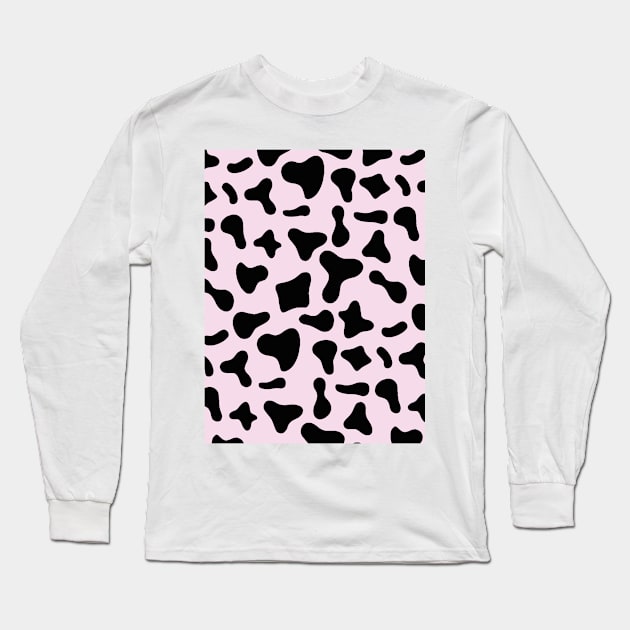 Pink Black Dairy Cow Print Pattern Long Sleeve T-Shirt by Cow Print Stuff